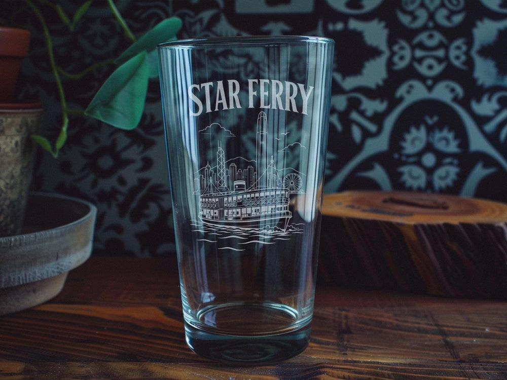 Star Ferry Hong Kong Pint Glass, Victoria Harbour Ferry Boat Souvenir Drinkware, Skyline Travel Gift Glassware
