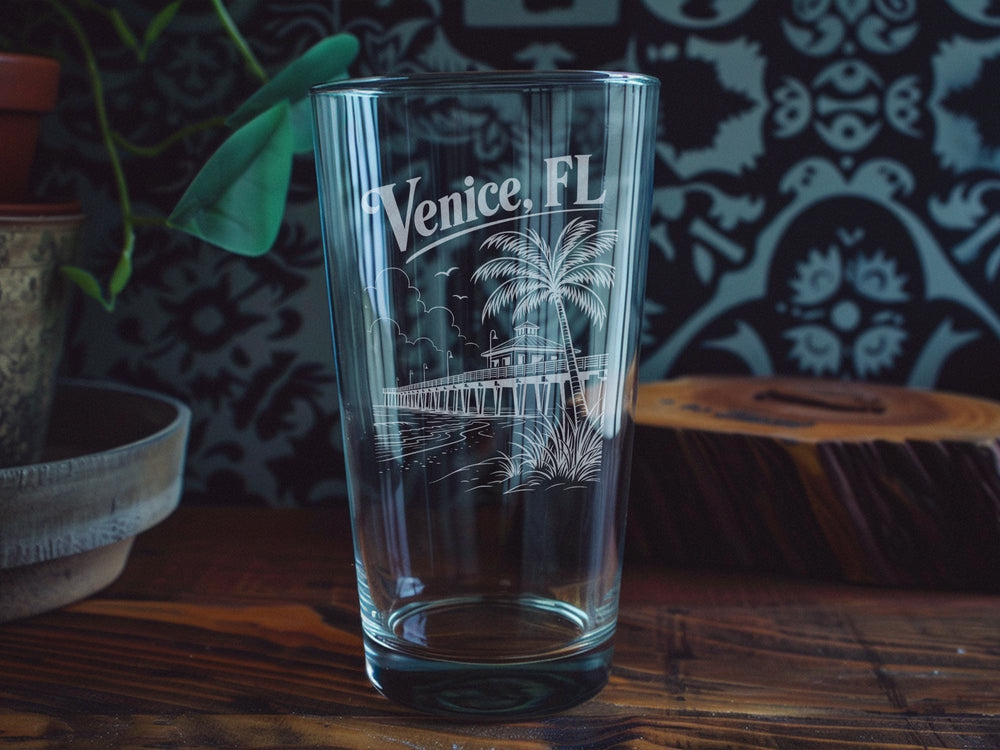 Venice Florida Pint Glass Venice FL Souvenir Drinkware Gulf Coast Vacation Gift Coastal City Keepsake Bar Glass