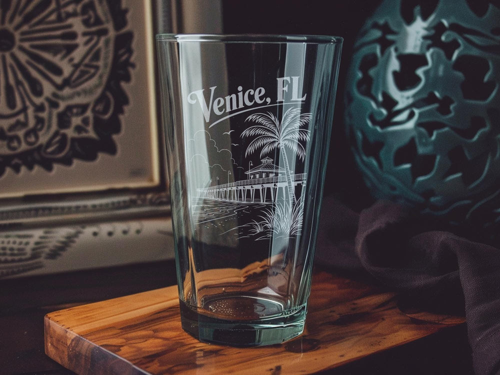 Venice Florida Pint Glass Venice FL Souvenir Drinkware Gulf Coast Vacation Gift Coastal City Keepsake Bar Glass