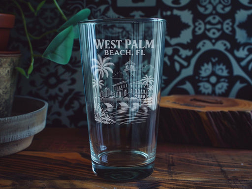 West Palm Beach FL Pint Glass, Florida Souvenir Drinkware, West Palm Beach Vacation Gift, Coastal City Keepsake Glass