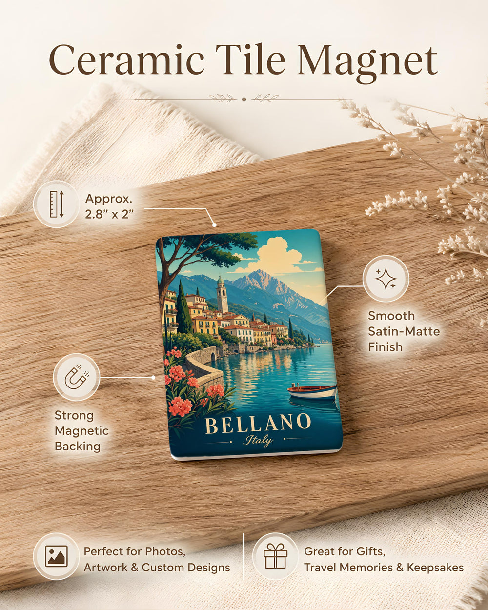 Bellano Italy Fridge Magnet, Lake Como Travel Souvenir Magnet, Bellano Village Landmark Keepsake Magnet