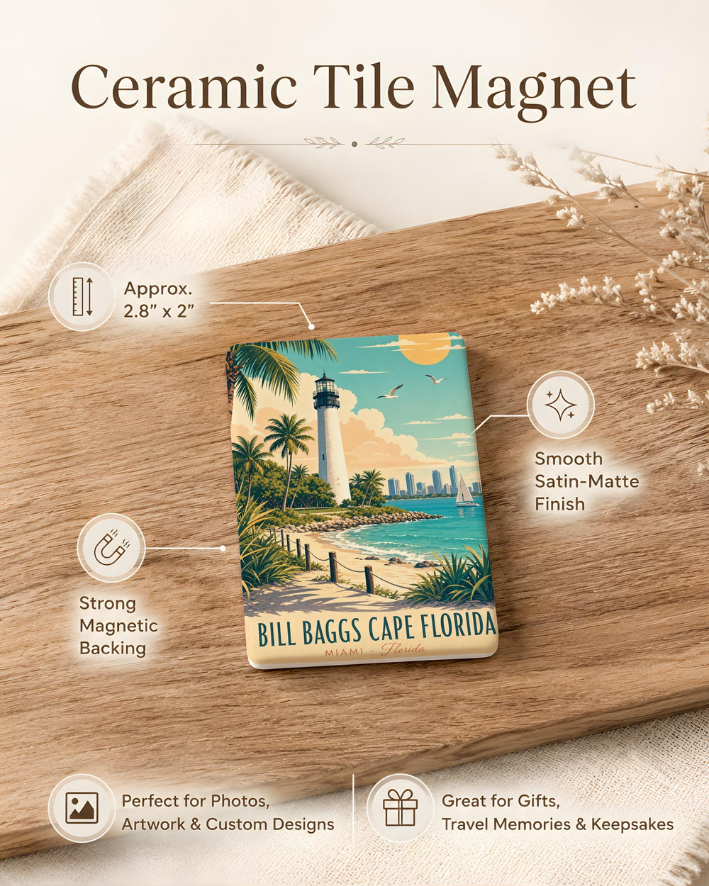 Bill Baggs Cape Florida Lighthouse Fridge Magnet, Key Biscayne Florida Souvenir Magnet, Cape Florida State Park Gift