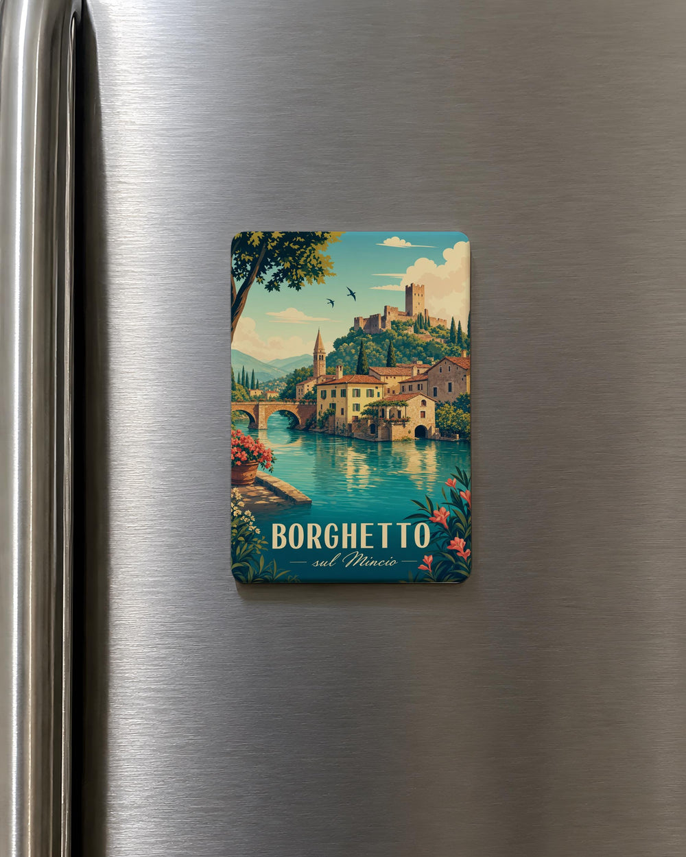 Borghetto sul Mincio Italy Fridge Magnet, Scenic Village on the Mincio River Souvenir Magnet, Lombardy Travel Gift