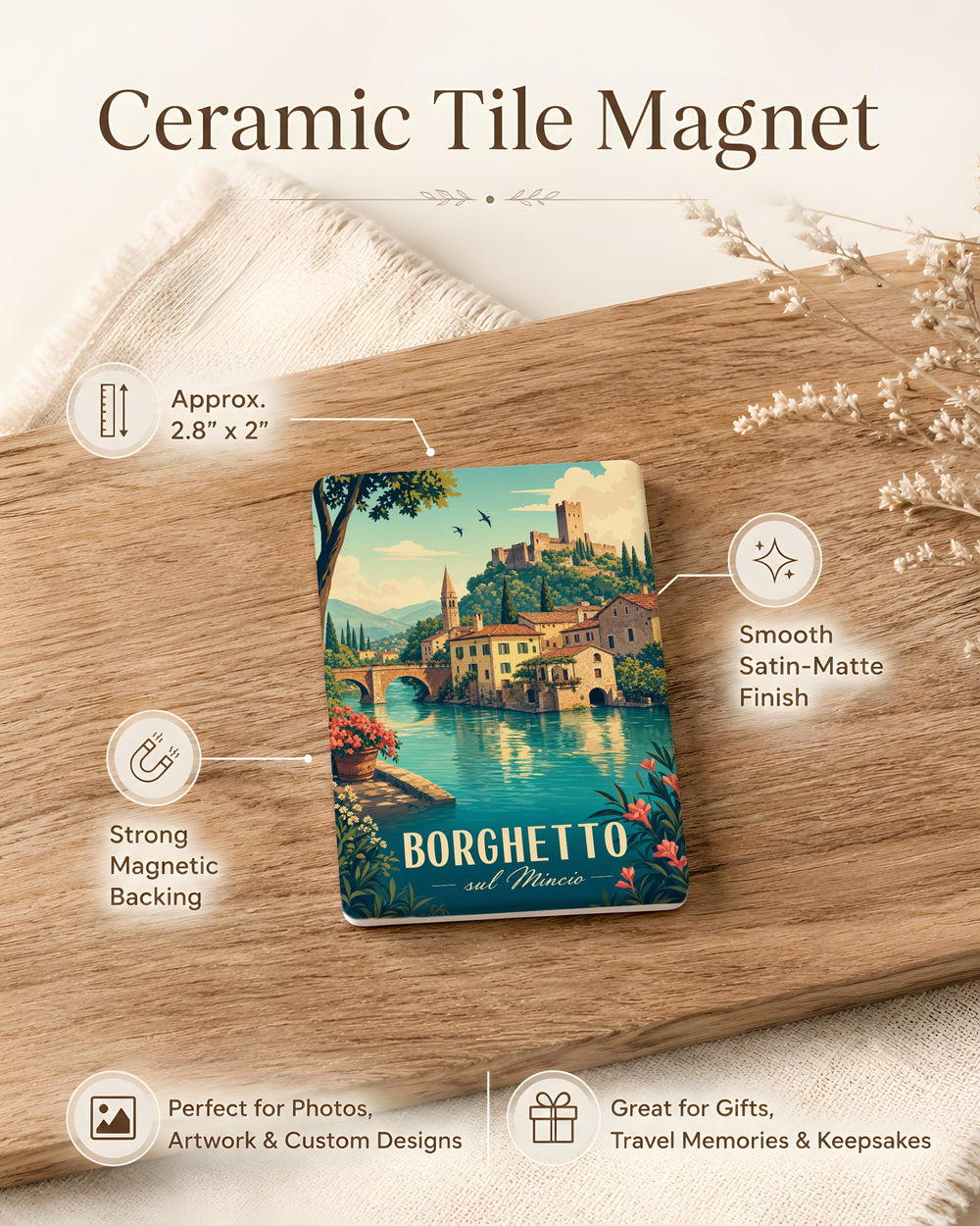 Borghetto sul Mincio Italy Fridge Magnet, Scenic Village on the Mincio River Souvenir Magnet, Lombardy Travel Gift