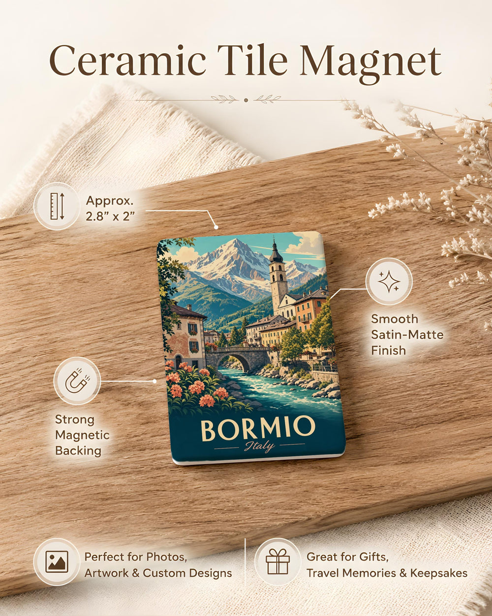 Bormio Italy Fridge Magnet, Bormio Travel Souvenir Magnet, Italian Alps Mountain Town Keepsake Magnet, Lombardy Italy Gift