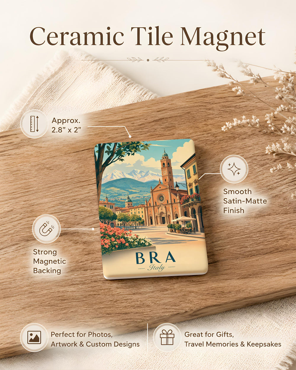 Bra Italy Fridge Magnet, Bra Piemonte Souvenir Magnet, Italian Travel Keepsake, Italy City Name Magnet, Gift for Italy Lovers
