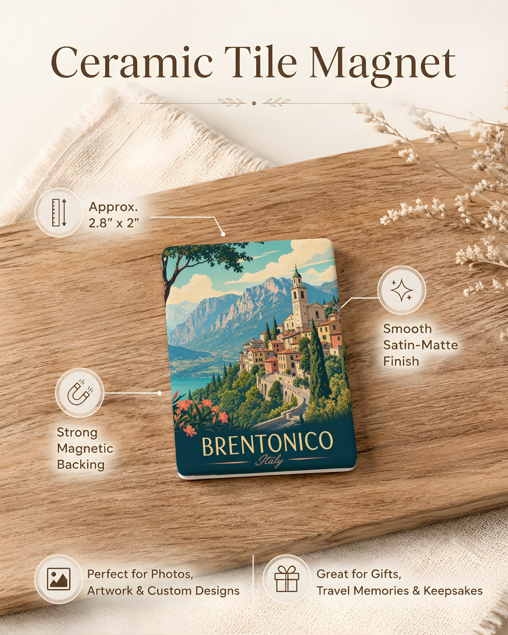 Brentonico Italy Fridge Magnet, Brentonico Souvenir Magnet, Italy Travel Gift, Italian Mountain Town Keepsake Magnet