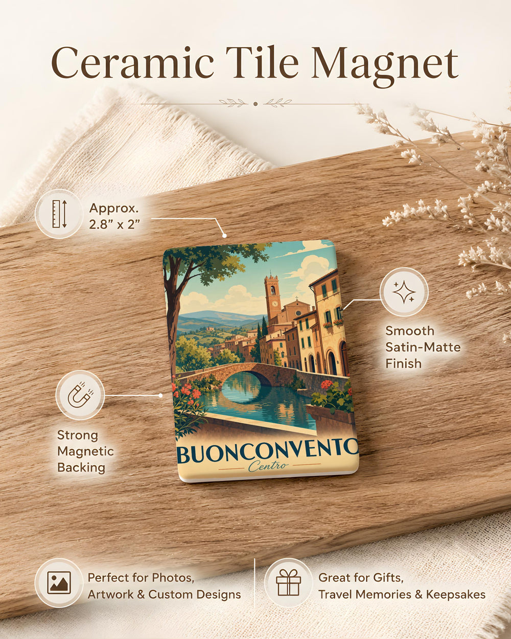 Buonconvento Centro Fridge Magnet, Tuscany Italy Town Center Souvenir, Italian Village Travel Keepsake Magnet