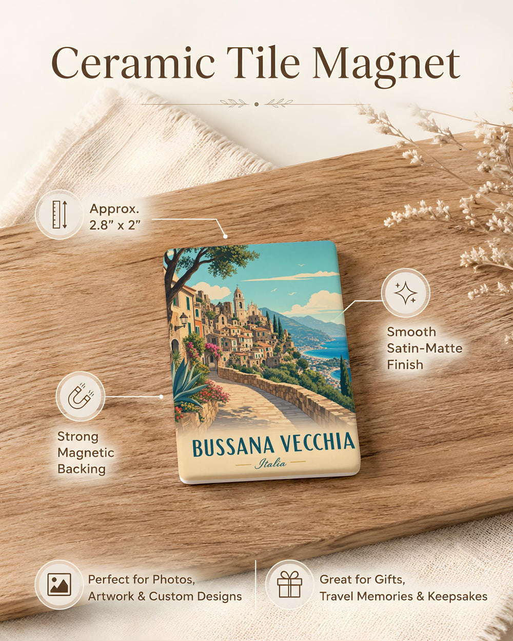 Bussana Vecchia Italy Fridge Magnet, Medieval Hilltop Village Street Scene Souvenir Magnet, Liguria Travel Gift