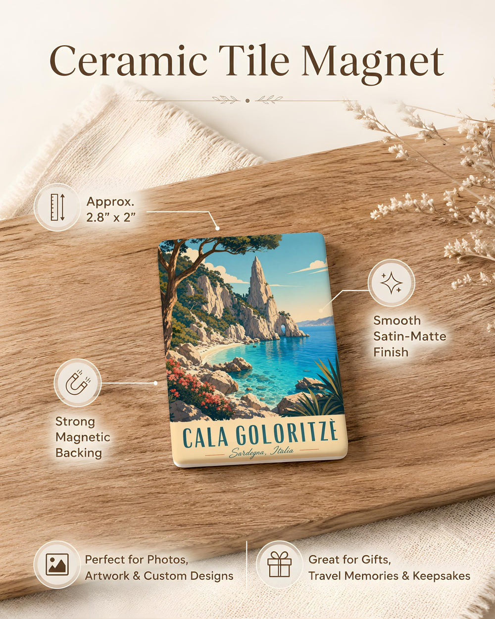 Cala Goloritzè Beach Fridge Magnet, Sardinia Italy Coastal Cove Sea Cliff Souvenir Magnet, Mediterranean Travel Keepsake