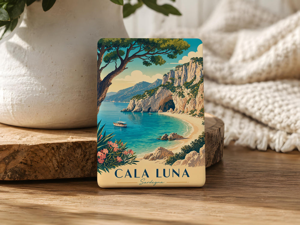 Cala Luna Beach Cove Fridge Magnet, Sardinia Coastal Sea Cave and Cliffs Souvenir Magnet