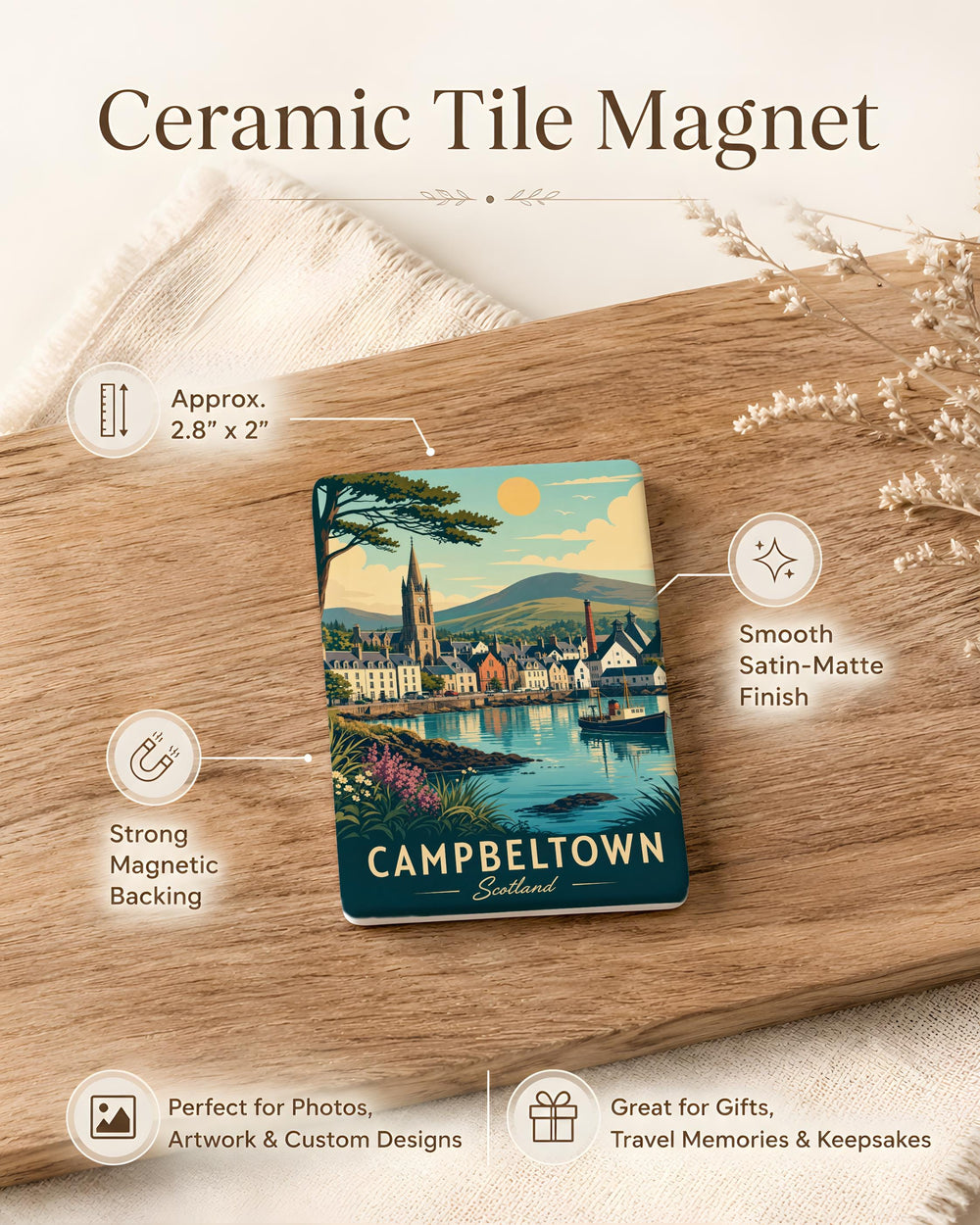 Campbeltown Scotland Fridge Magnet, Kintyre Peninsula Souvenir Magnet, Scottish Town Travel Keepsake Magnet