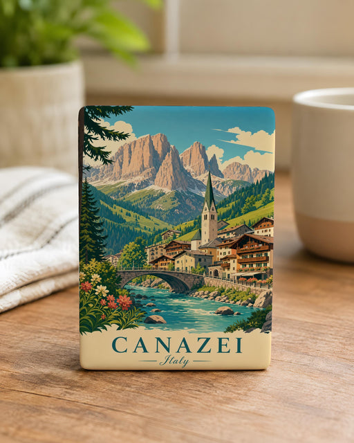 Canazei Italy Fridge Magnet, Dolomites Mountain Village Souvenir, Trentino Alto Adige Travel Keepsake Magnet