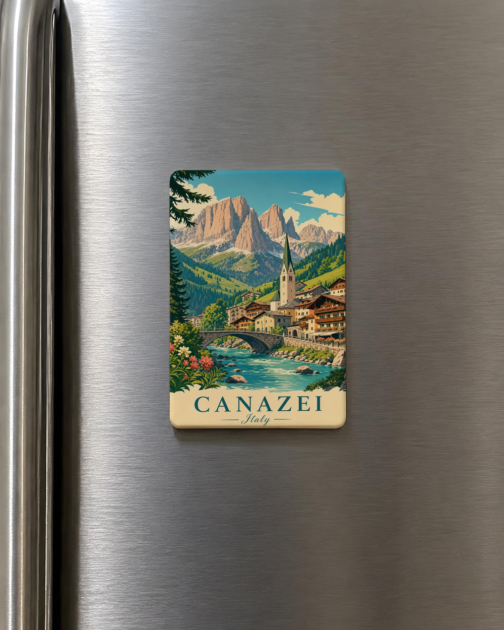 Canazei Italy Fridge Magnet, Dolomites Mountain Village Souvenir, Trentino Alto Adige Travel Keepsake Magnet