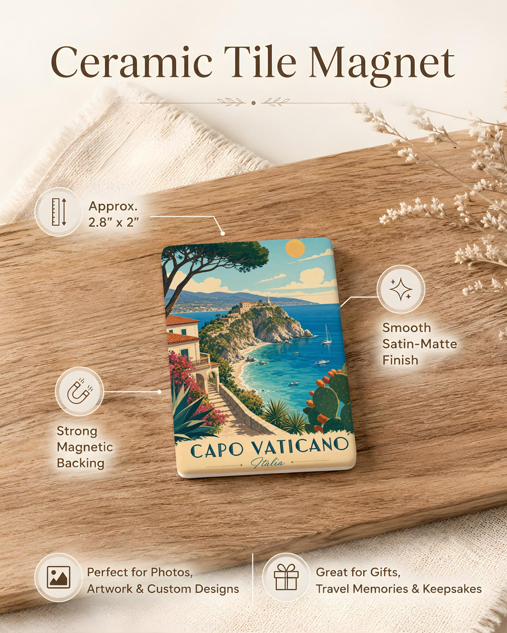 Capo Vaticano Italy Fridge Magnet, Calabria Coastal Landmark Souvenir, Beach Cliffs and Sea Travel Keepsake