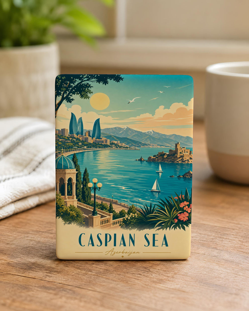 Caspian Sea Fridge Magnet, Caspian Sea Map Magnet, Coastal Travel Souvenir Magnet, Geography Gift Magnet