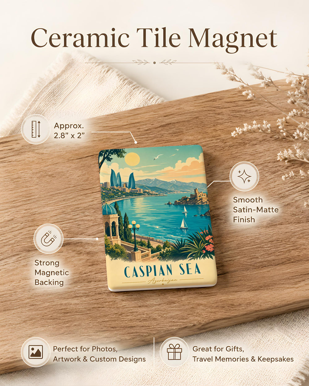 Caspian Sea Fridge Magnet, Caspian Sea Map Magnet, Coastal Travel Souvenir Magnet, Geography Gift Magnet
