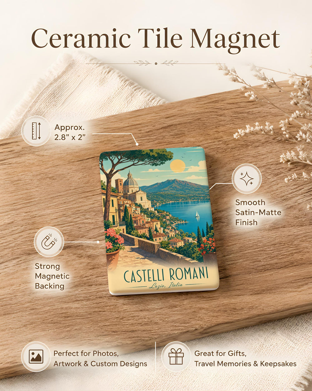 Castelli Romani Fridge Magnet, Italy Lazio Hills & Lake Souvenir, Roman Countryside Travel Gift