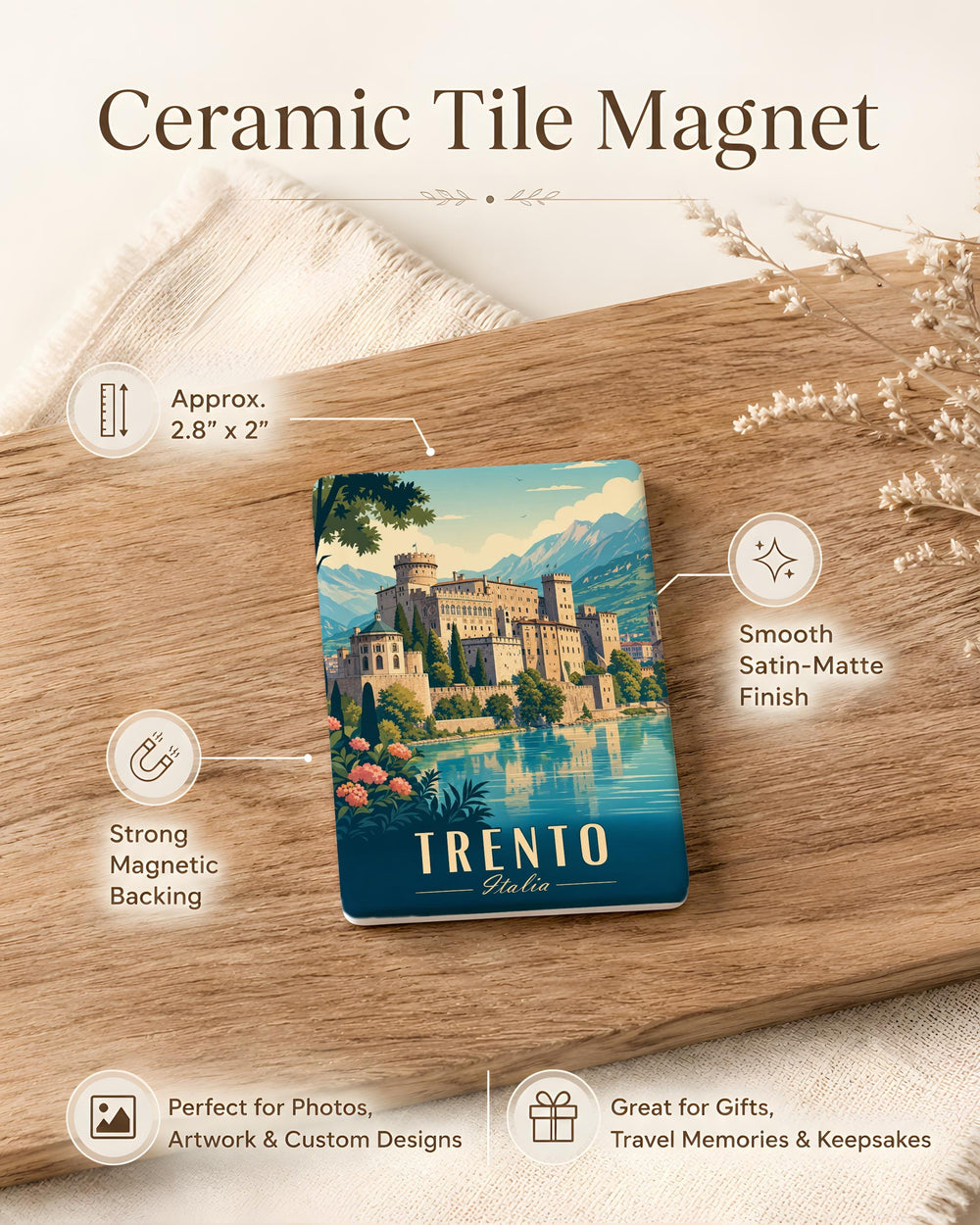 Castello del Buonconsiglio Trento Fridge Magnet, Italy Castle Landmark Souvenir Magnet, Trento Travel Gift, Italian Heritage Decor