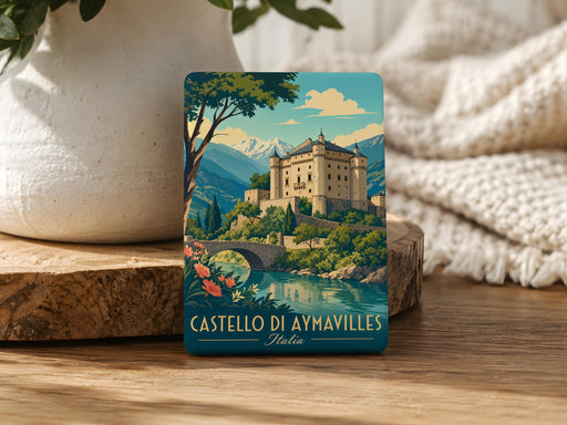 Castello di Aymavilles Fridge Magnet, Aymavilles Castle Souvenir Magnet, Valle d’Aosta Italy Travel Landmark Magnet