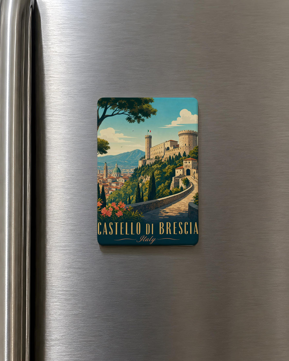 Castello di Brescia Fridge Magnet, Brescia Italy Castle Souvenir Magnet, Lombardy Travel Gift, Italian Landmark Magnet