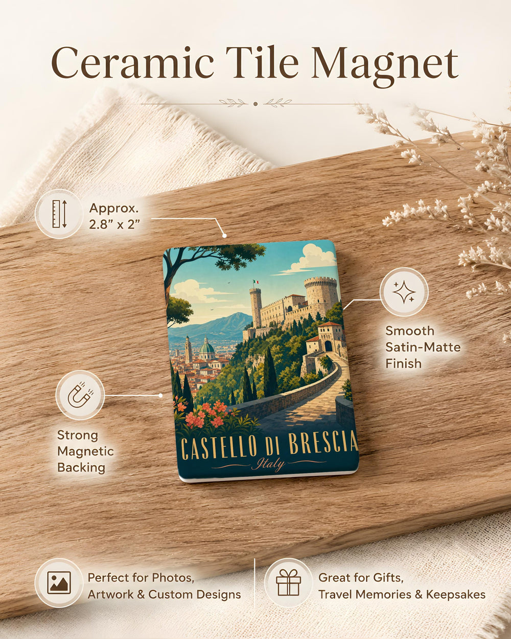 Castello di Brescia Fridge Magnet, Brescia Italy Castle Souvenir Magnet, Lombardy Travel Gift, Italian Landmark Magnet