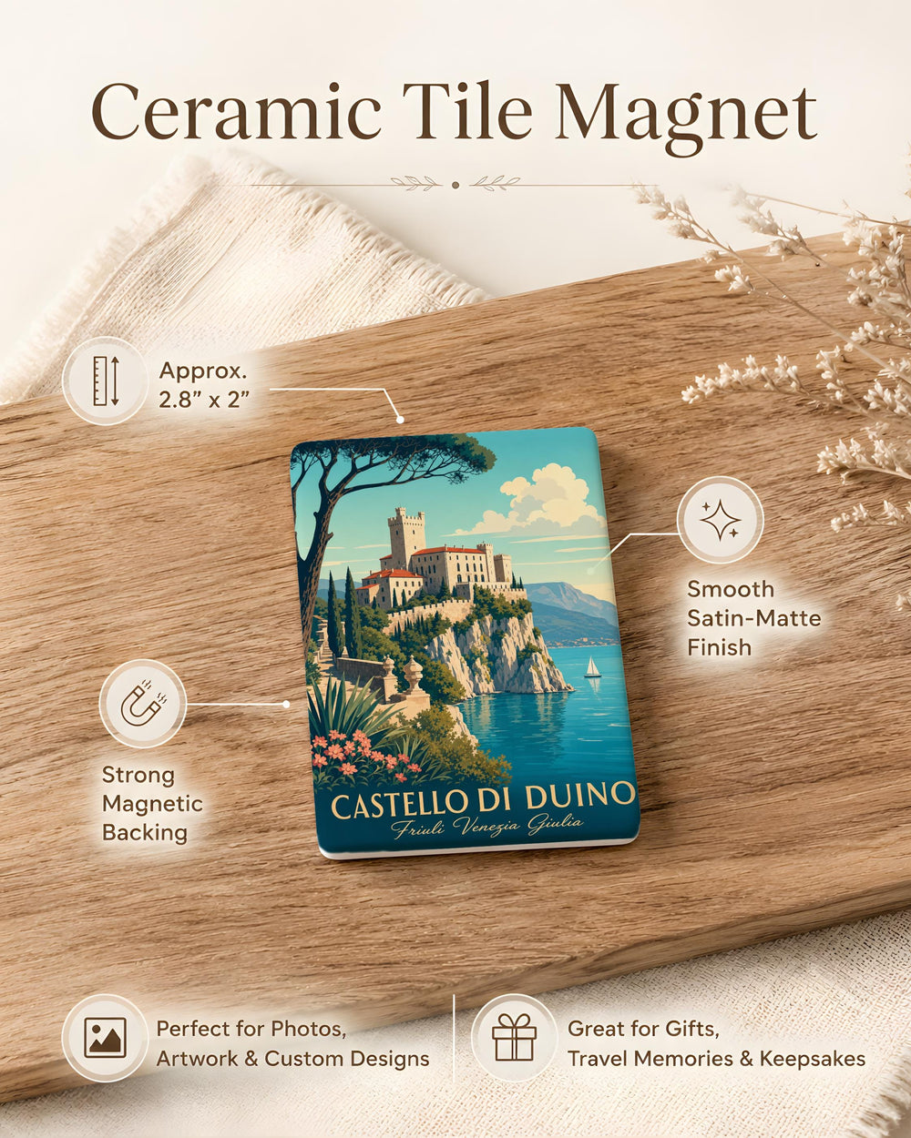 Castello di Duino Fridge Magnet, Duino Castle Italy Souvenir Magnet, Adriatic Coast Landmark Travel Keepsake Gift
