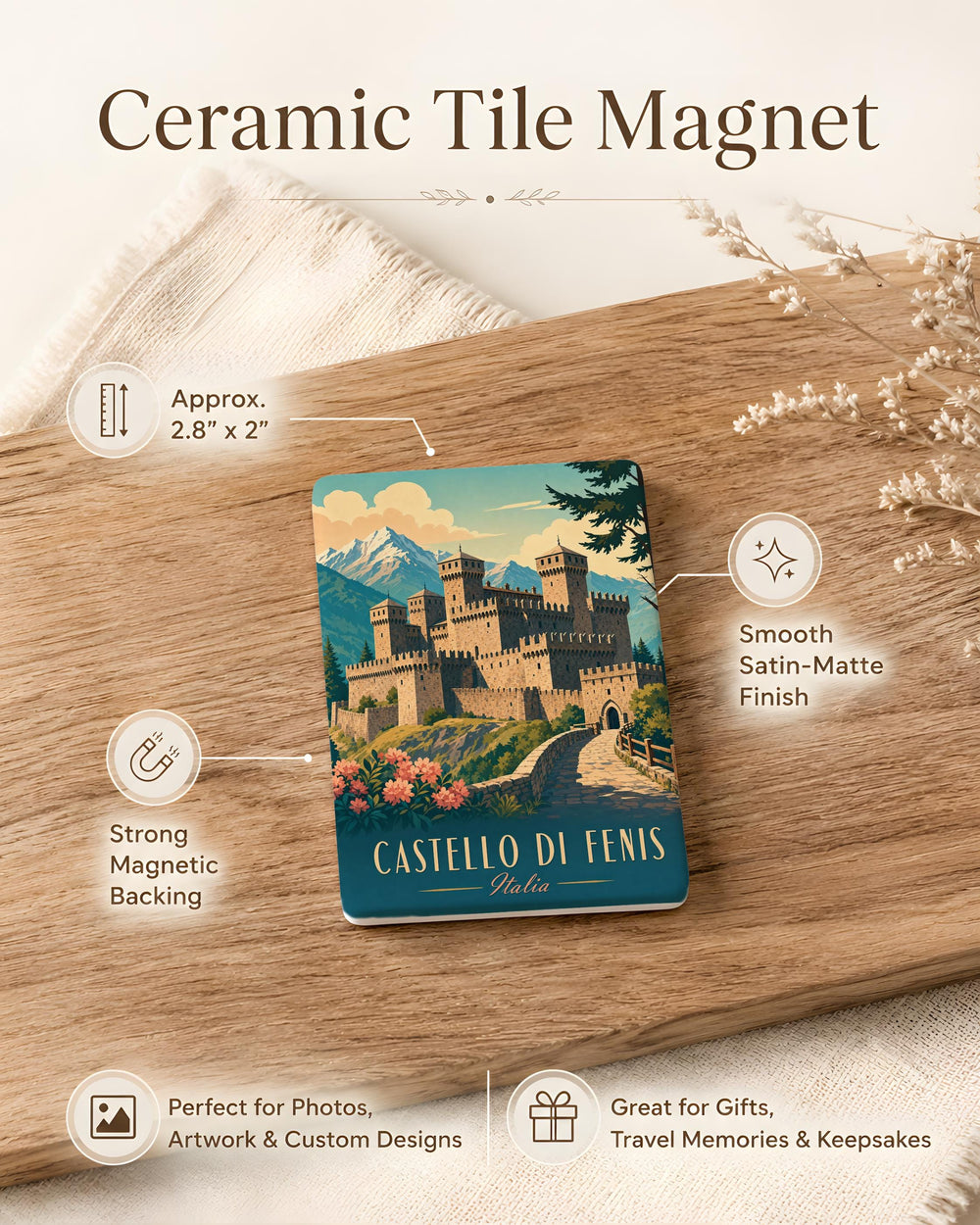 Castello di Fenis Fridge Magnet, Fenis Castle Italy Souvenir Magnet, Aosta Valley Landmark Travel Keepsake Magnet