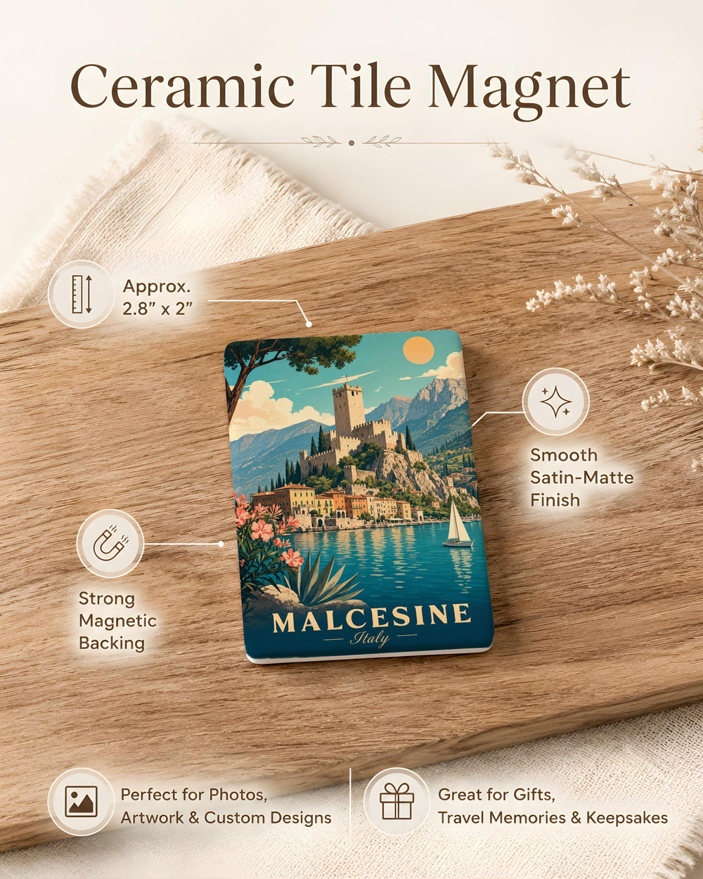 Castello di Malcesine Fridge Magnet, Malcesine Castle Lake Garda Italy Souvenir Magnet, Italian Travel Keepsake Magnet