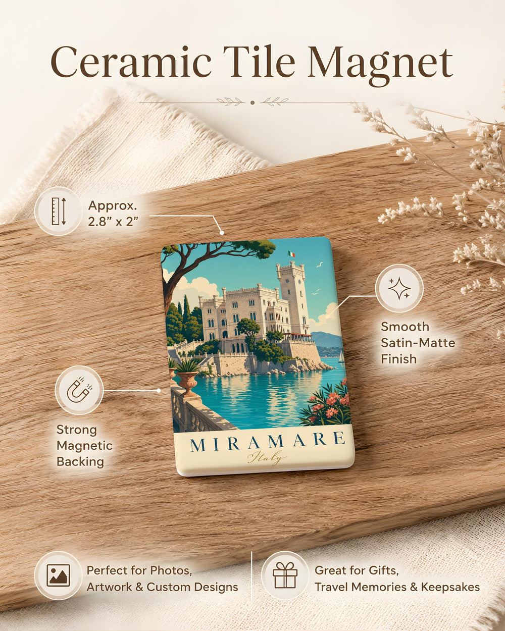 Castello di Miramare Fridge Magnet, Trieste Italy Castle Souvenir Magnet, Miramare Castle Travel Gift Magnet