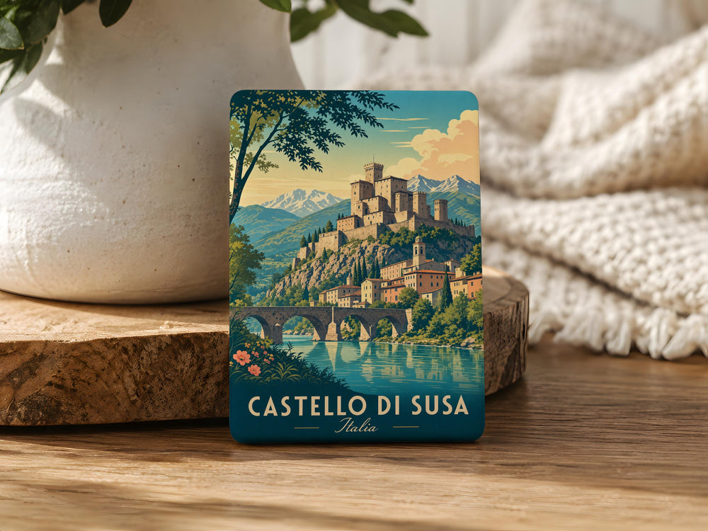 Castello di Susa Fridge Magnet, Susa Castle Souvenir Magnet, Italy Landmark Travel Keepsake Magnet, Piemonte Gift