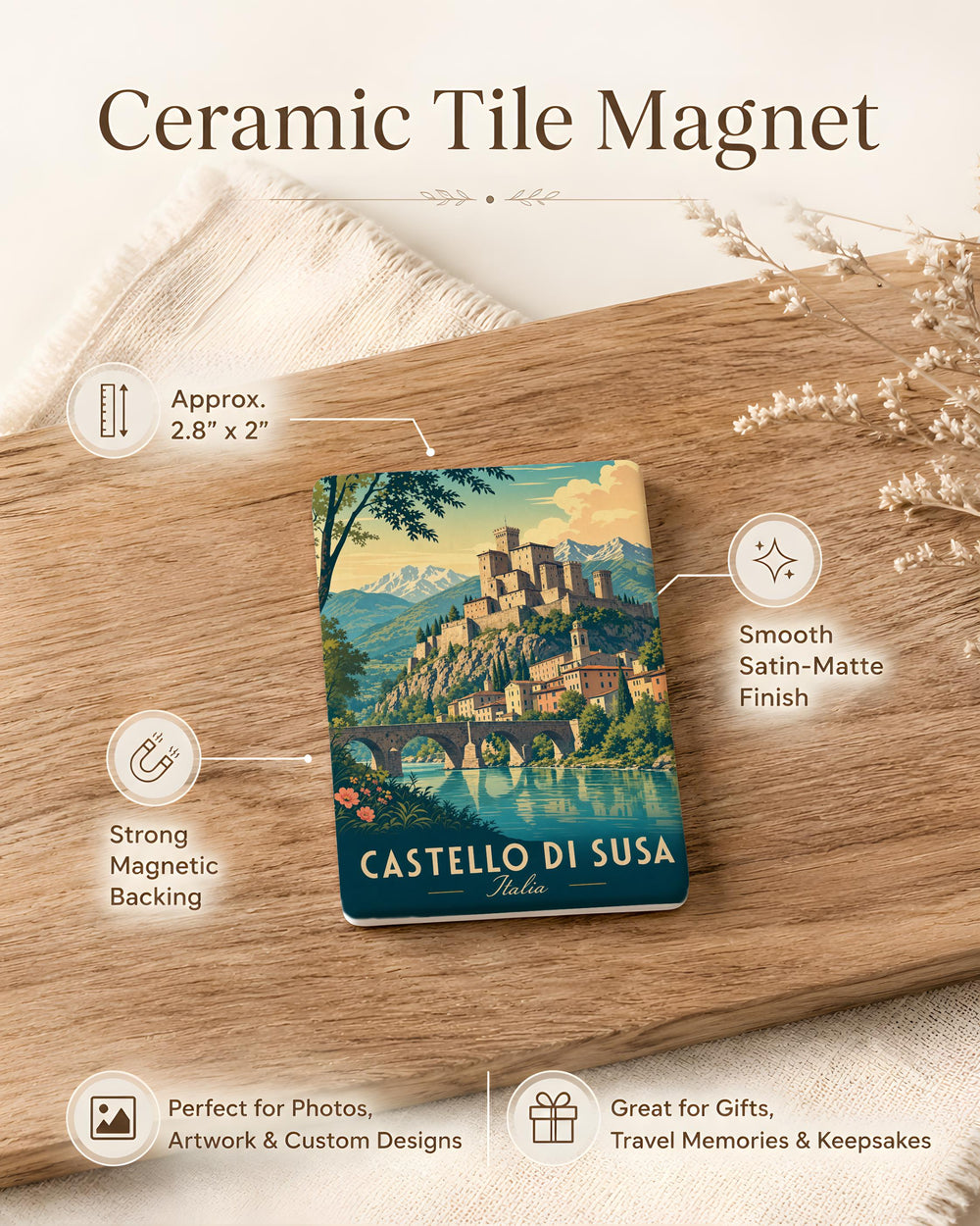 Castello di Susa Fridge Magnet, Susa Castle Souvenir Magnet, Italy Landmark Travel Keepsake Magnet, Piemonte Gift