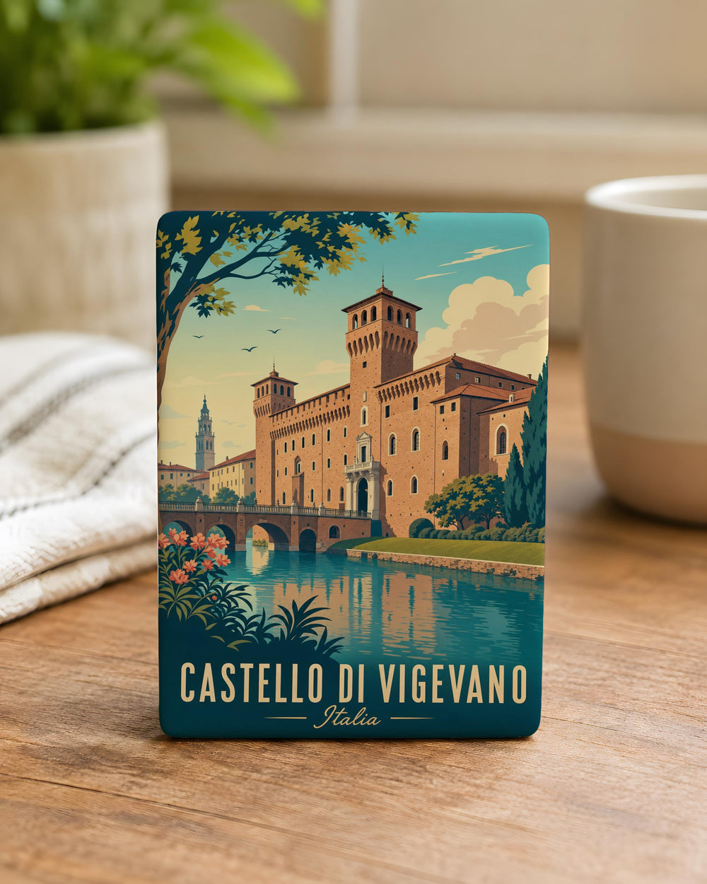 Castello di Vigevano Fridge Magnet, Vigevano Castle Landmark Souvenir Magnet, Italy Travel Keepsake Kitchen Magnet