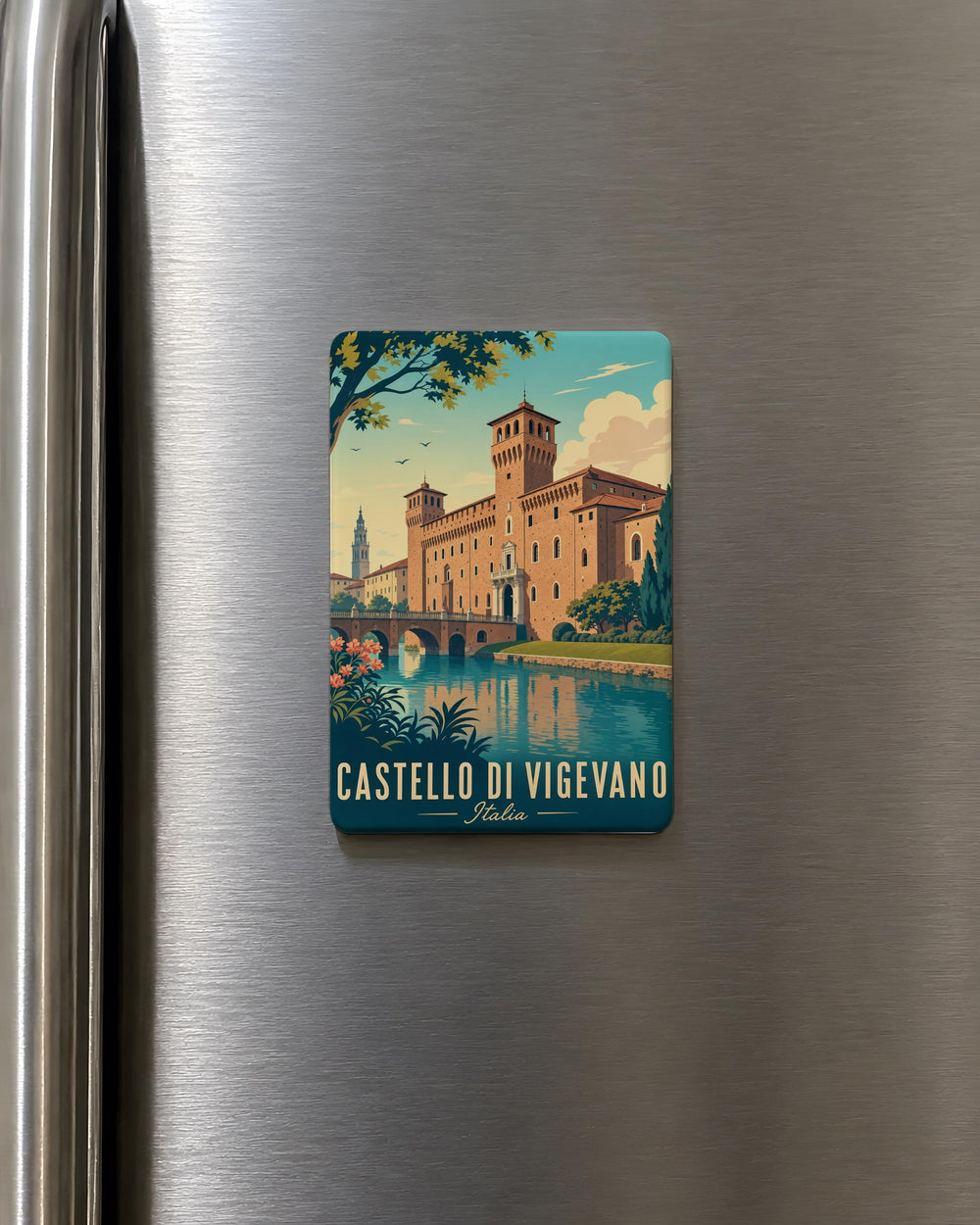 Castello di Vigevano Fridge Magnet, Vigevano Castle Landmark Souvenir Magnet, Italy Travel Keepsake Kitchen Magnet