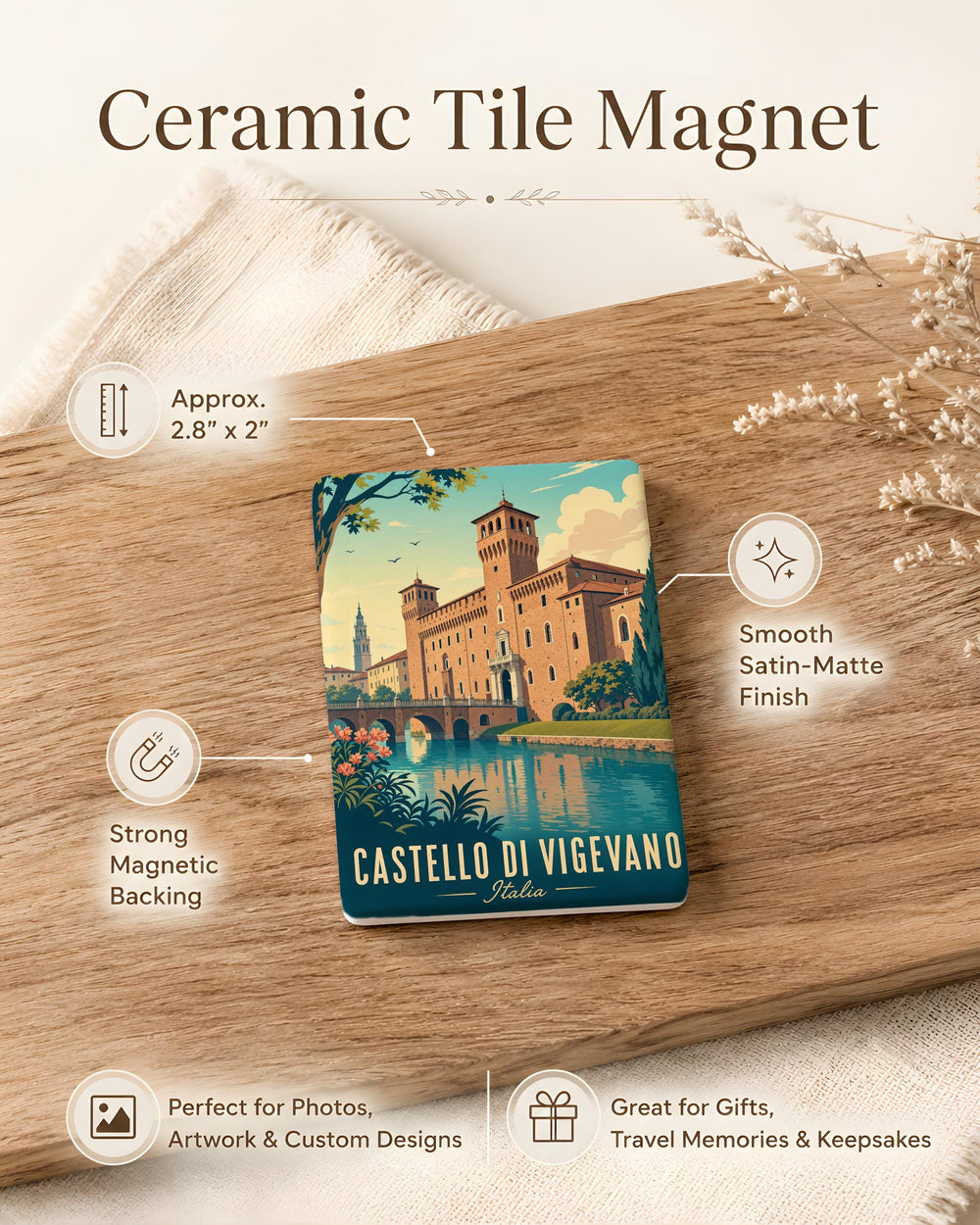 Castello di Vigevano Fridge Magnet, Vigevano Castle Landmark Souvenir Magnet, Italy Travel Keepsake Kitchen Magnet