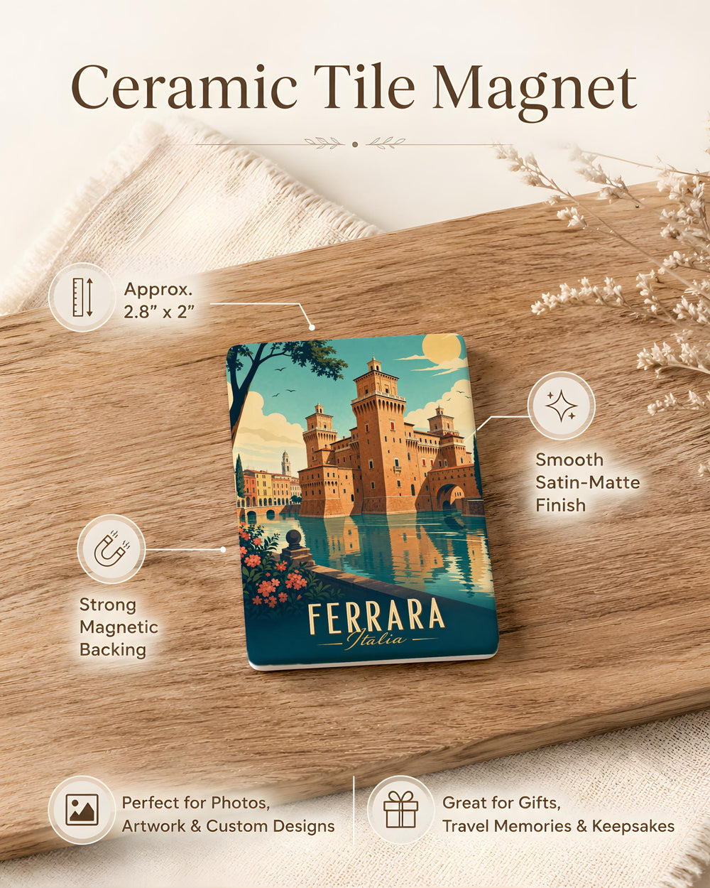 Castello Estense Ferrara Fridge Magnet, Italy Castle Landmark Souvenir Magnet, Ferrara Travel Gift, Emilia-Romagna Keepsake Magnet