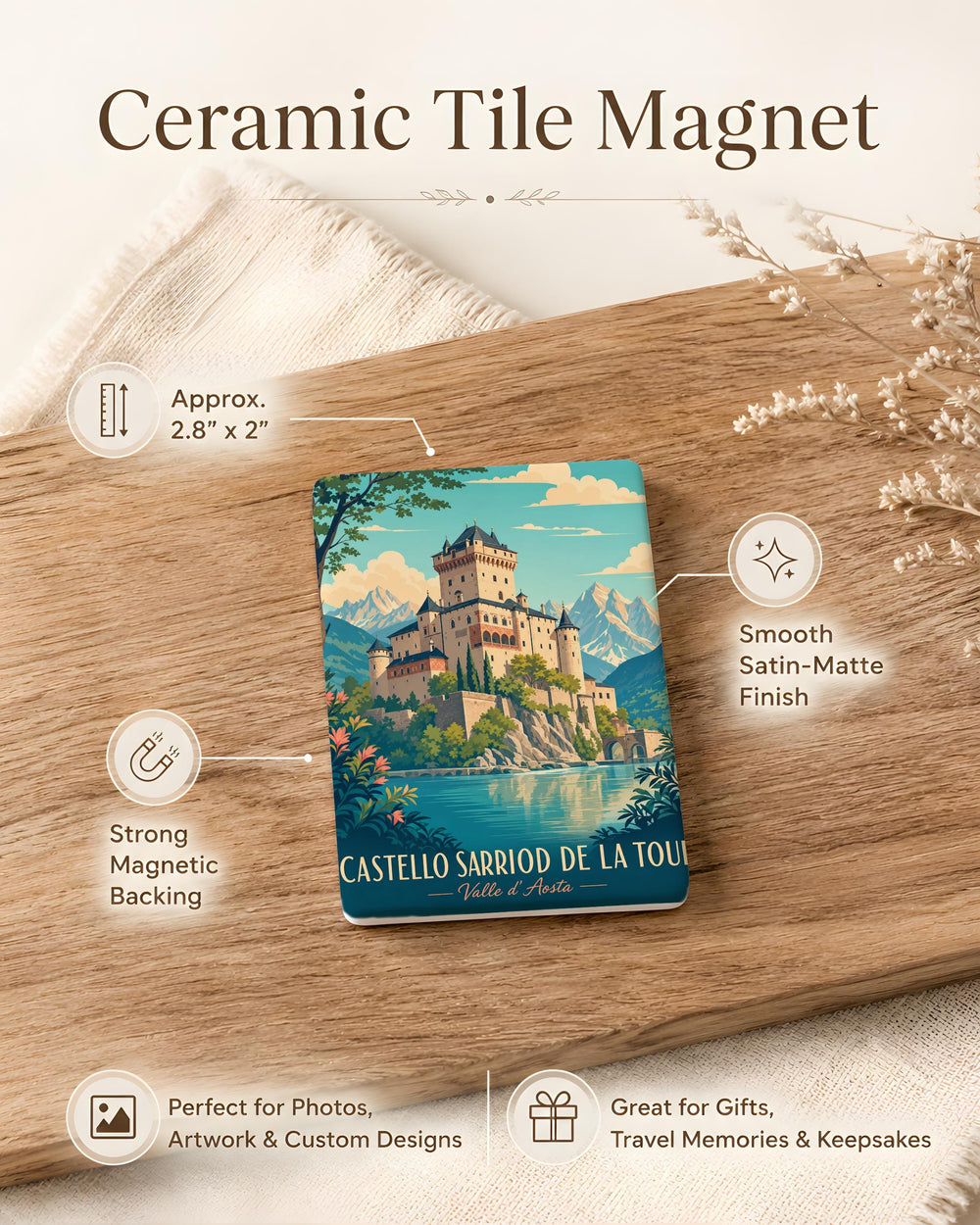 Castello Sarriod de La Tour Fridge Magnet, Aosta Valley Italy Castle Souvenir Magnet, Historic Landmark Travel Gift