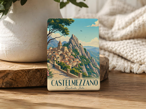 Castelmezzano Fridge Magnet, Italy Mountain Village Souvenir, Basilicata Travel Gift, Scenic Italian Town Magnet