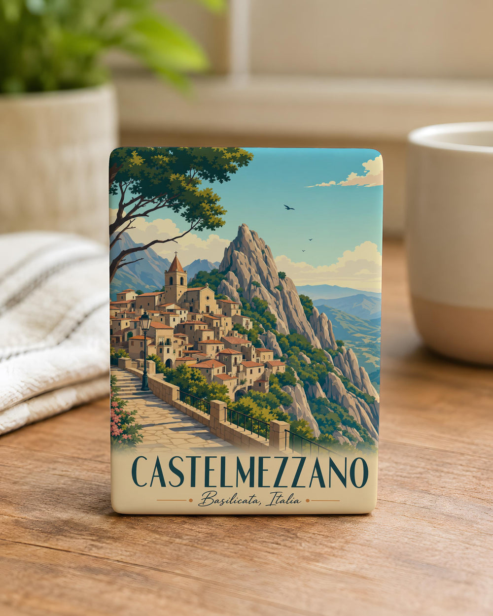 Castelmezzano Fridge Magnet, Italy Mountain Village Souvenir, Basilicata Travel Gift, Scenic Italian Town Magnet