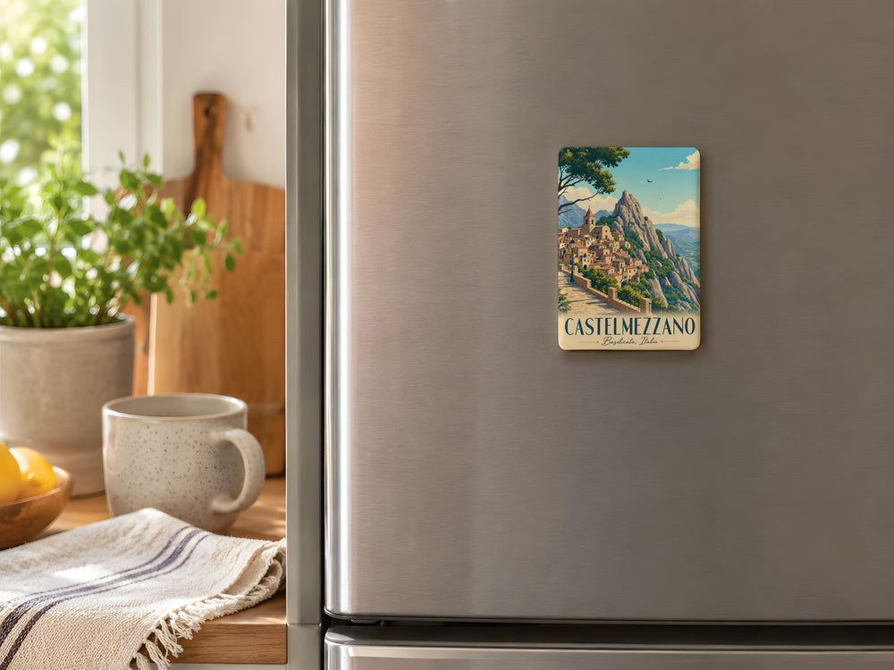 Castelmezzano Fridge Magnet, Italy Mountain Village Souvenir, Basilicata Travel Gift, Scenic Italian Town Magnet