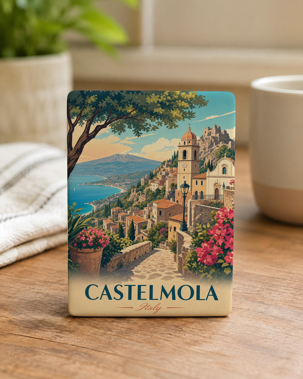 Castelmola Italy Fridge Magnet, Castelmola Sicily Souvenir Magnet, Italian Village Travel Keepsake, Taormina Area Gift