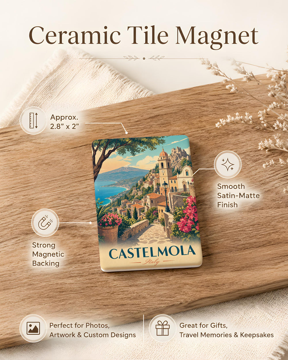 Castelmola Italy Fridge Magnet, Castelmola Sicily Souvenir Magnet, Italian Village Travel Keepsake, Taormina Area Gift