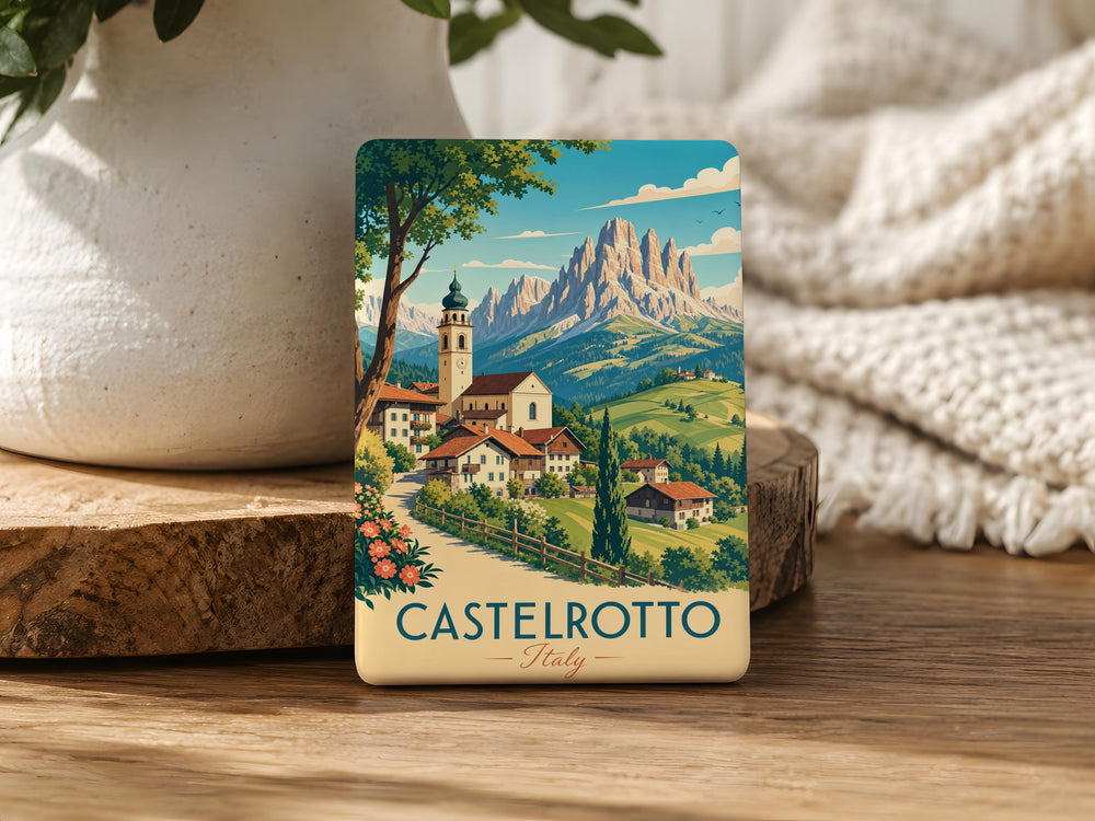 Castelrotto Italy Fridge Magnet, Alpe di Siusi Dolomites Souvenir Magnet, South Tyrol Travel Gift, Italian Village Keepsake