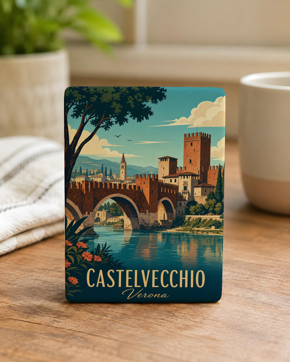 Castelvecchio Verona Fridge Magnet, Castelvecchio Bridge & Adige River Italy Travel Souvenir Magnet