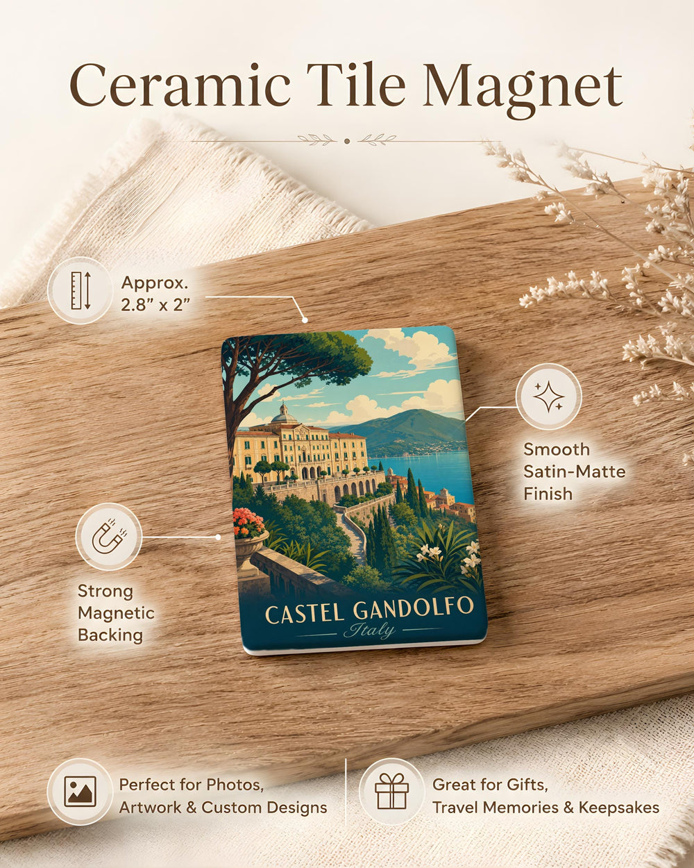 Castel Gandolfo Palace Fridge Magnet, Papal Summer Residence Souvenir Magnet, Italy Landmark Refrigerator Magnet