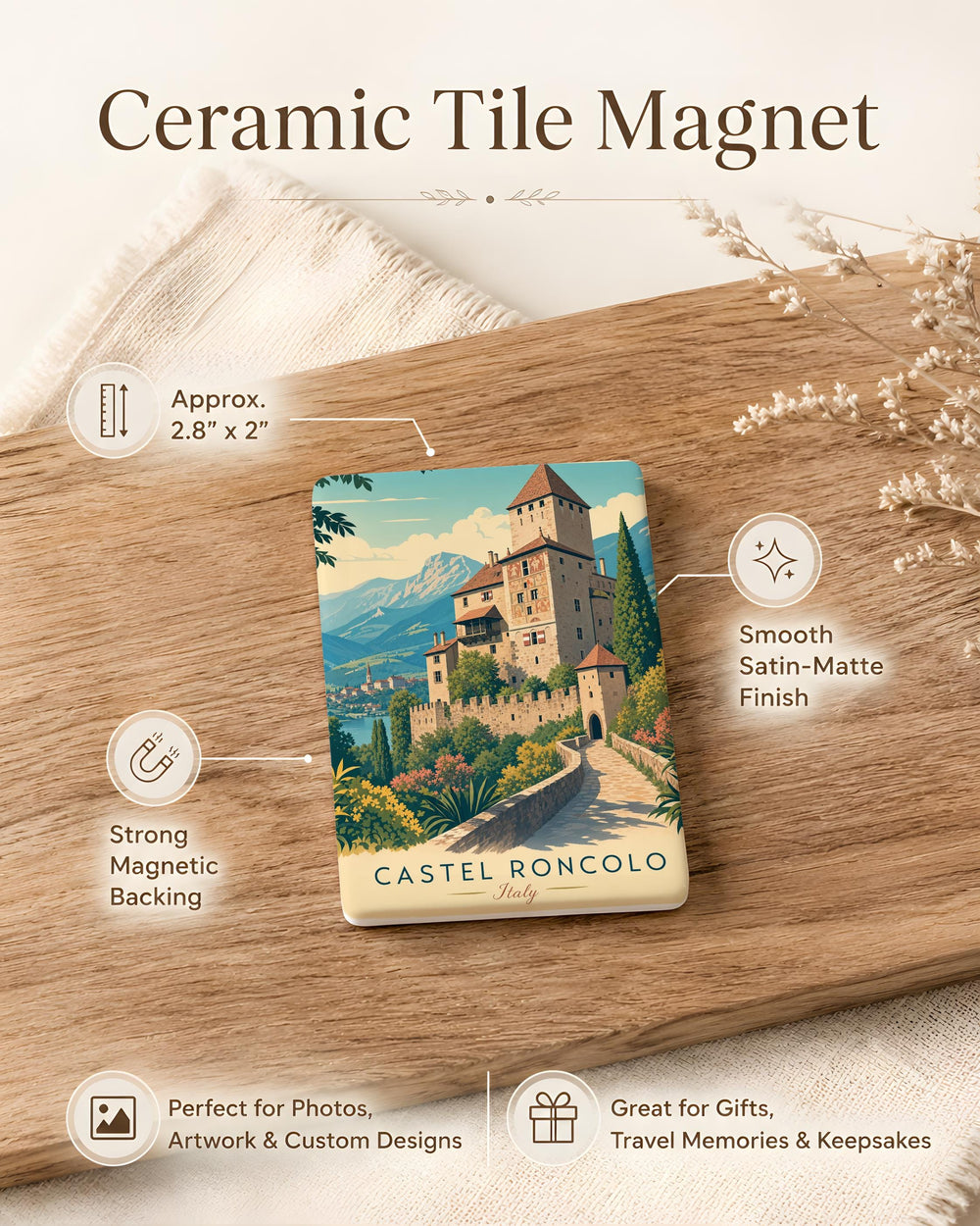 Castel Roncolo Fridge Magnet, Roncolo Castle Souvenir Magnet, Bolzano Italy Travel Keepsake Kitchen Magnet