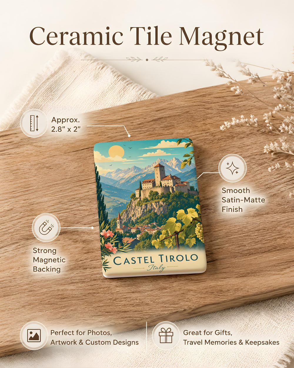 Castel Tirolo Castle Fridge Magnet, Tyrol Italy Landmark Souvenir Magnet, Medieval Fortress Travel Keepsake Magnet