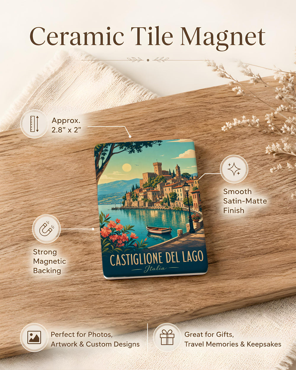 Castiglione del Lago Fridge Magnet, Italy Lake Trasimeno Town Souvenir Magnet, Umbria Travel Keepsake Magnet