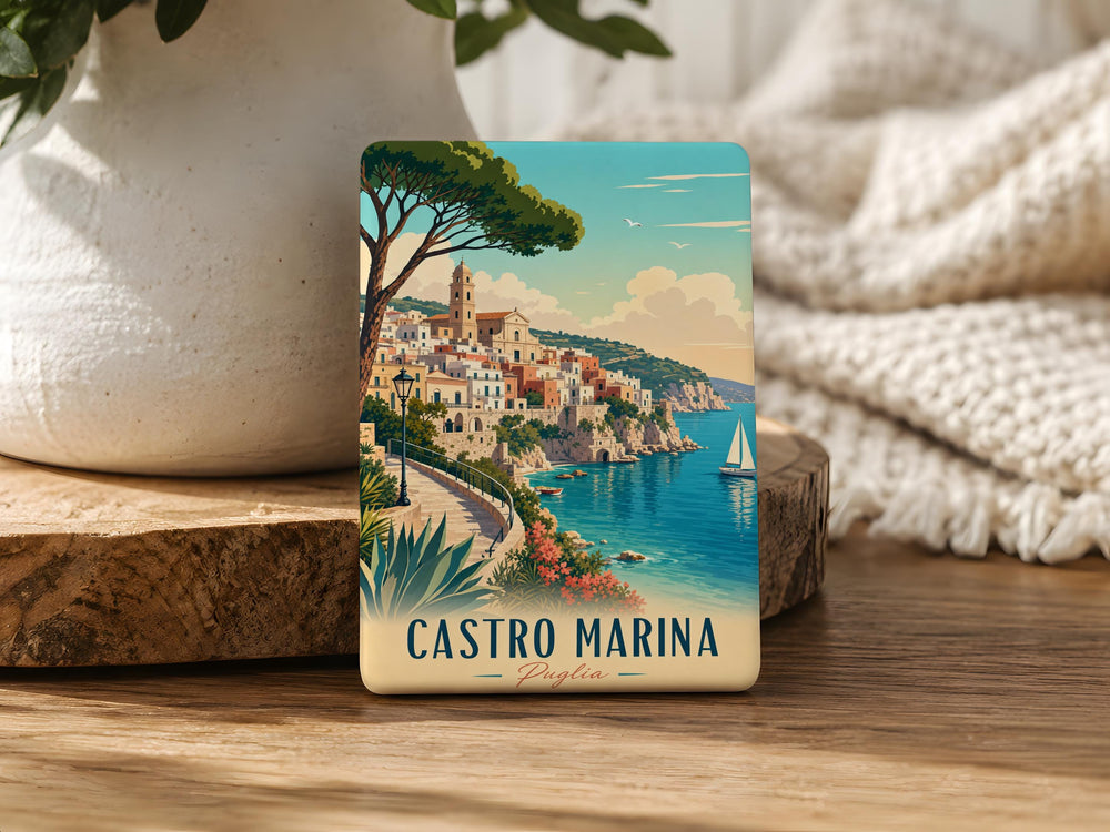 Castro Marina Fridge Magnet, Castro Harbor Waterfront Souvenir Magnet, Marina Boats Dock Scene Kitchen Magnet