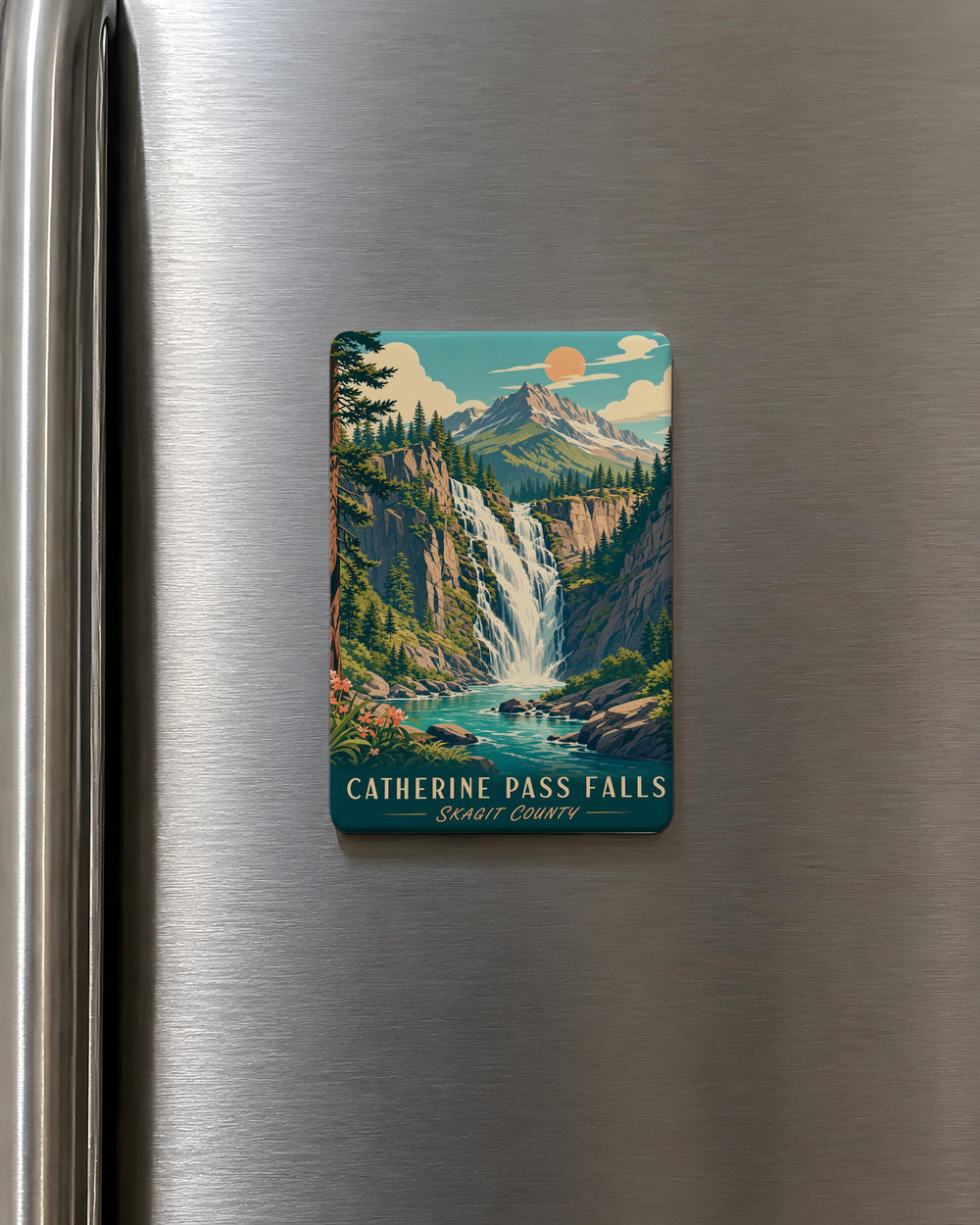 Catherine Pass Falls Fridge Magnet, Waterfall Landscape Souvenir Magnet, Nature Travel Keepsake, Hiking Adventure Gift